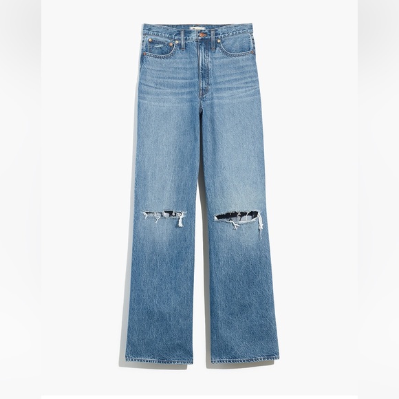 NWT Madewell Superwide-Leg Jeans in Amcliffe Wash: Knee-Rip Edition - Picture 5 of 7